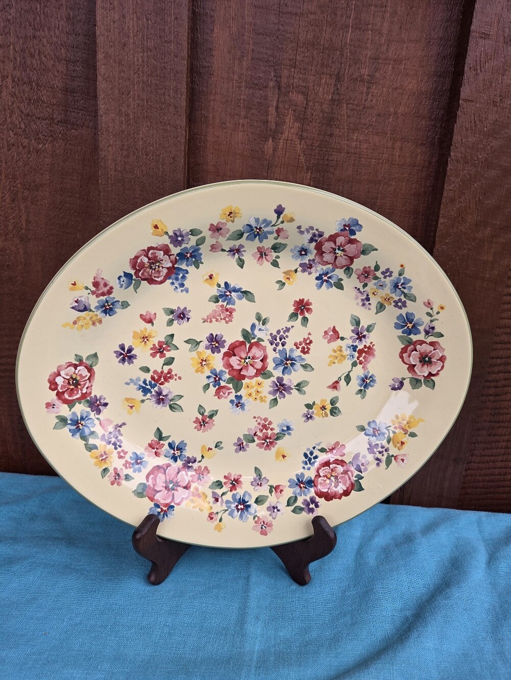 Longaberger Pottery USA Floral Platter 11x13